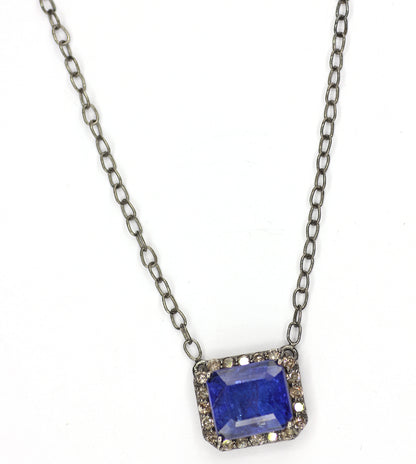 Tanzanite sterling silver Diamond Pendant Necklace
