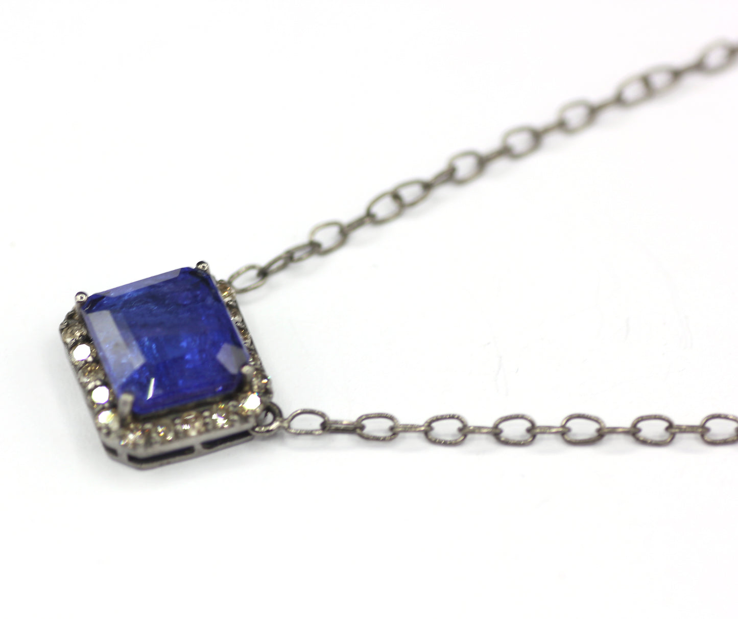 Tanzanite sterling silver Diamond Pendant Necklace