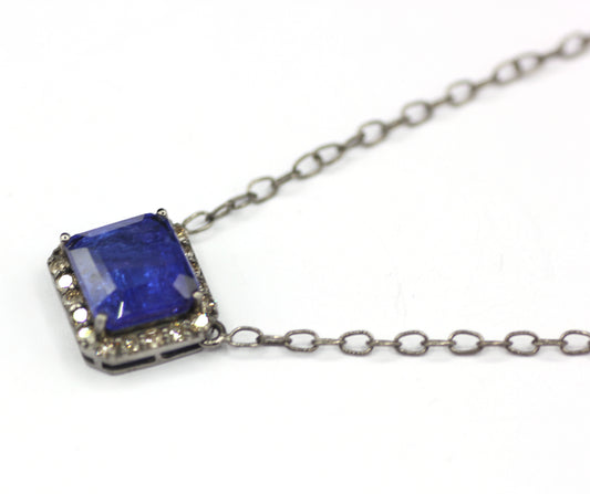 Tanzanite sterling silver Diamond Pendant Necklace