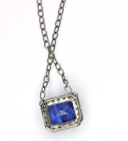 Tanzanite sterling silver Diamond Pendant Necklace