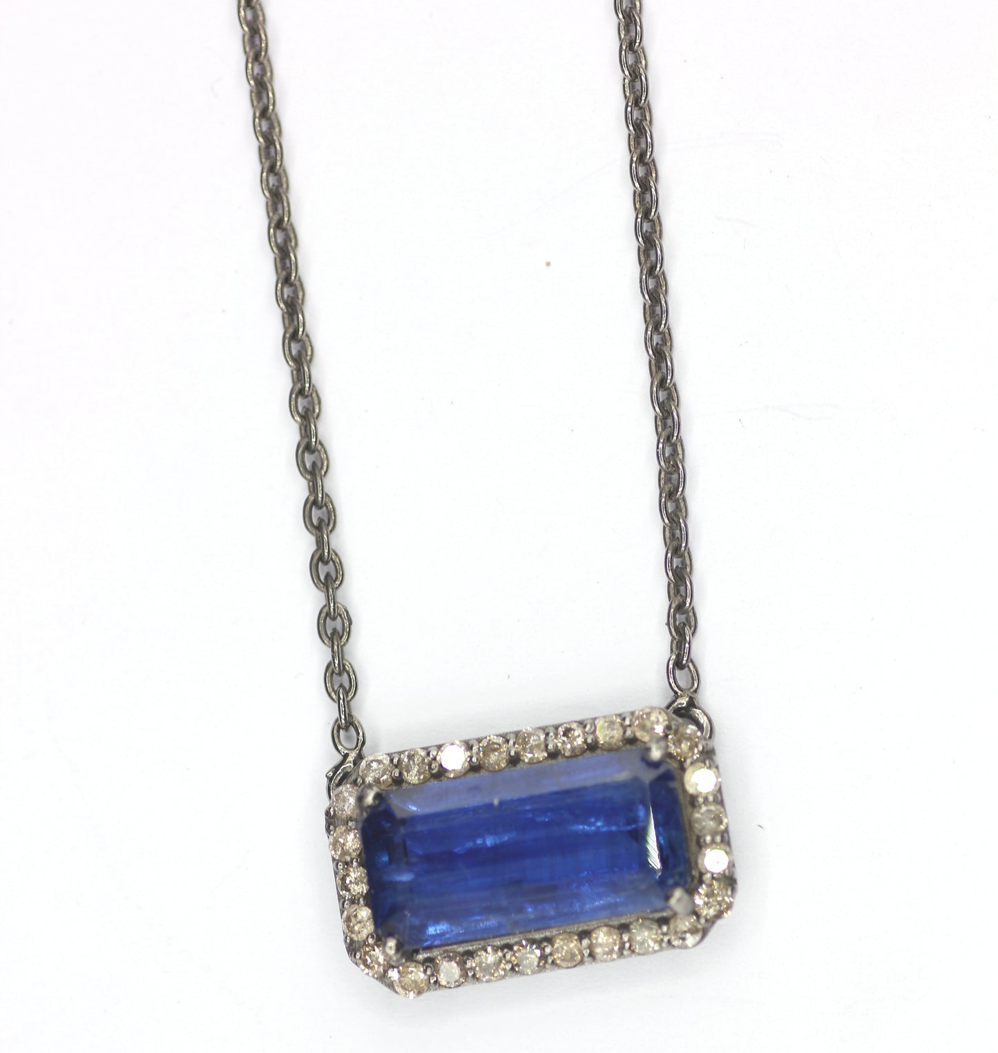 Tanzanite sterling silver Diamond Pendant Necklace