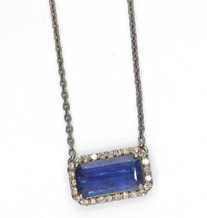 Tanzanite sterling silver Diamond Pendant Necklace