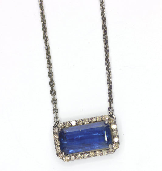 Tanzanite sterling silver Diamond Pendant Necklace