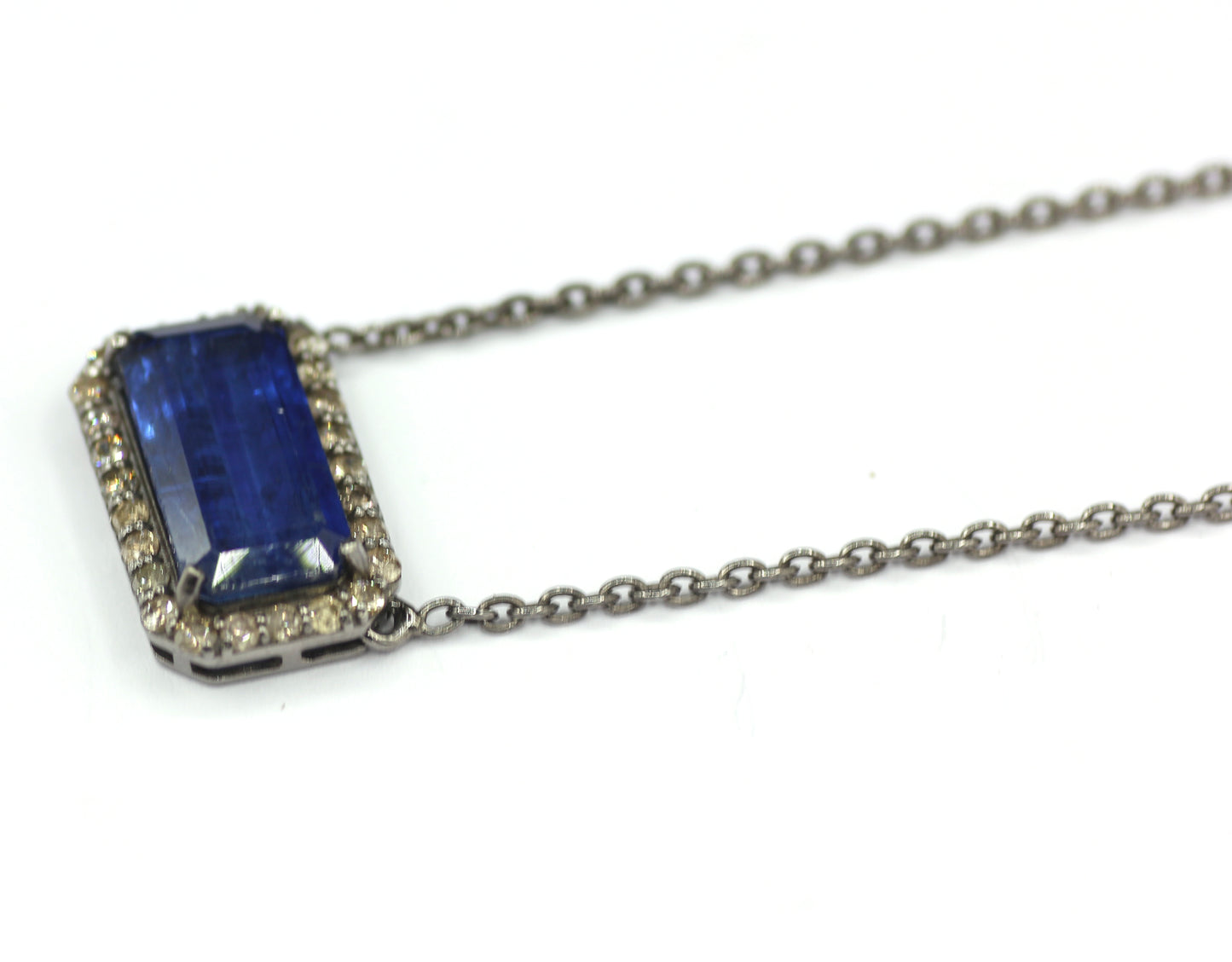 Tanzanite sterling silver Diamond Pendant Necklace