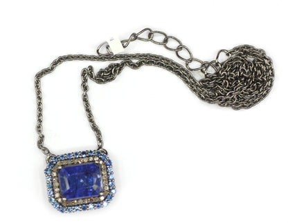 Tanzanite sterling silver Diamond Pendant Necklace With Blue Stone Stone