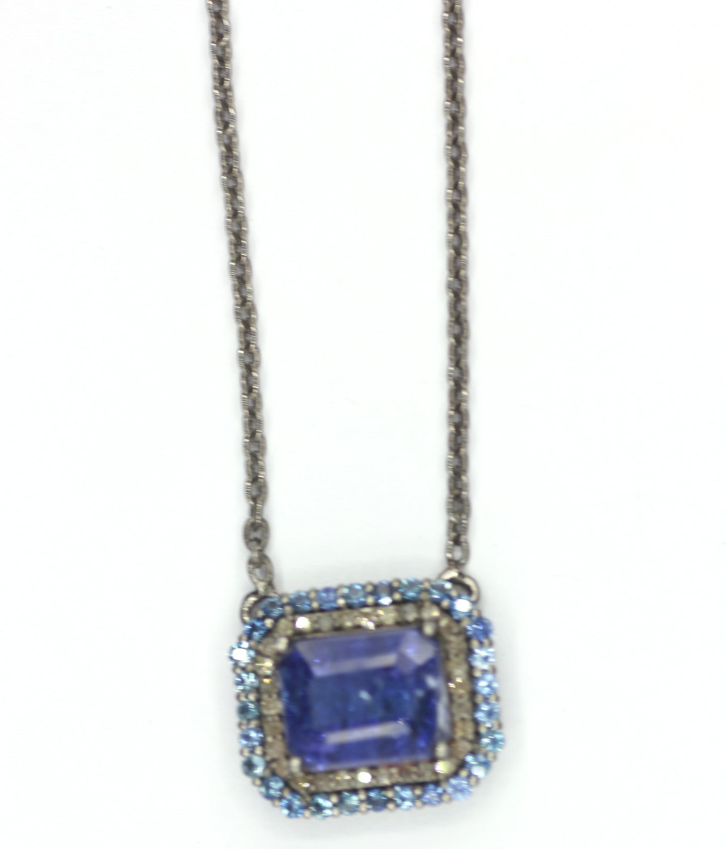 Tanzanite sterling silver Diamond Pendant Necklace With Blue Stone Stone