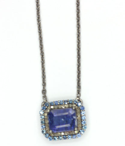 Tanzanite sterling silver Diamond Pendant Necklace With Blue Stone Stone