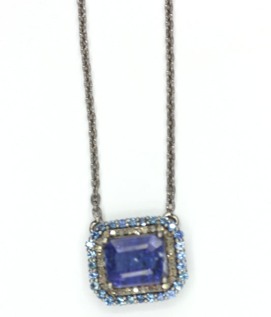 Tanzanite sterling silver Diamond Pendant Necklace With Blue Stone Stone