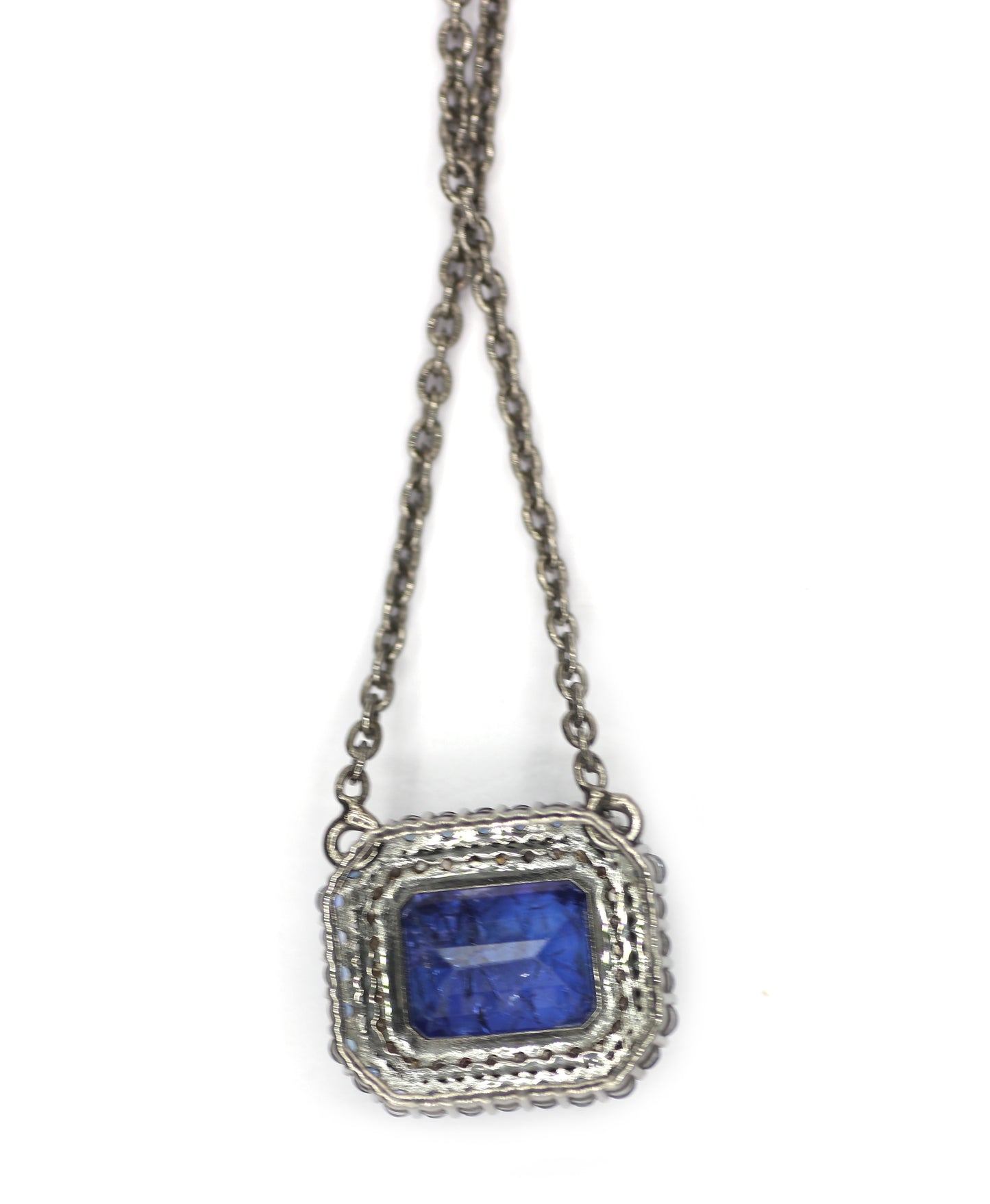 Tanzanite sterling silver Diamond Pendant Necklace With Blue Stone Stone