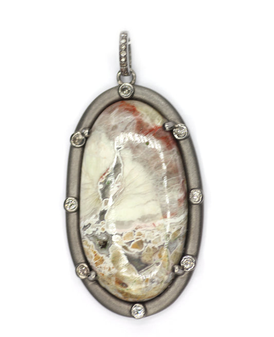 Crazy Lace Agate sterling silver Diamond pendant