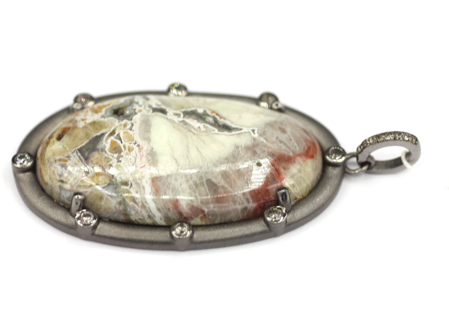 Crazy Lace Agate sterling silver Diamond pendant