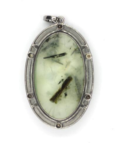 Prehnite sterling silver Diamond Pendant