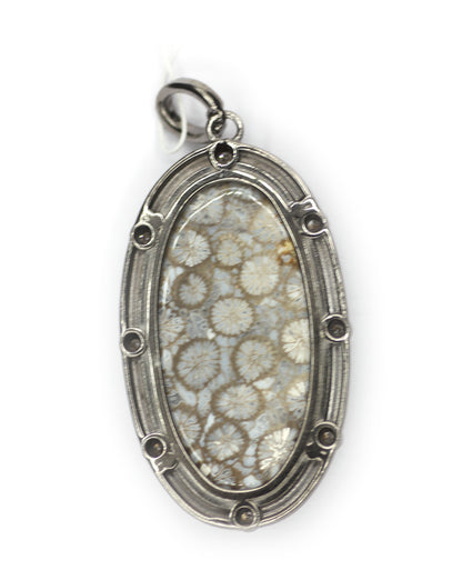 Fossil Coral sterling silver Diamond Pendant