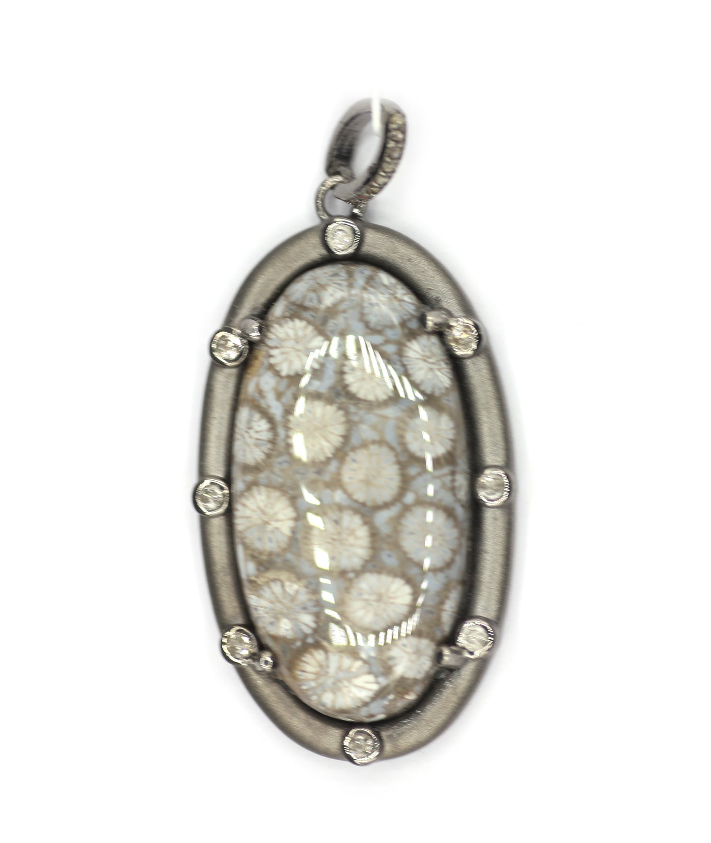 Fossil Coral sterling silver Diamond Pendant