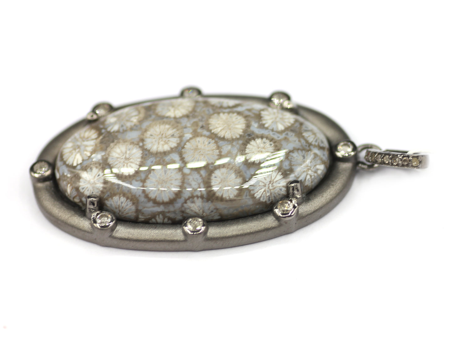 Fossil Coral sterling silver Diamond Pendant