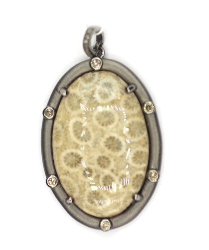 Fossil Coral sterling silver Diamond Pendant