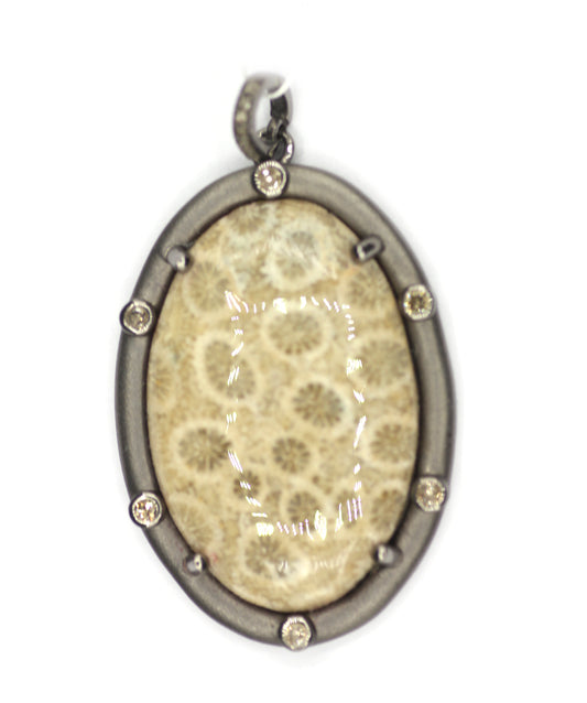 Fossil Coral sterling silver Diamond Pendant