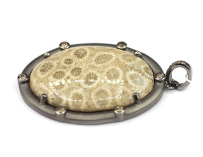 Fossil Coral sterling silver Diamond Pendant