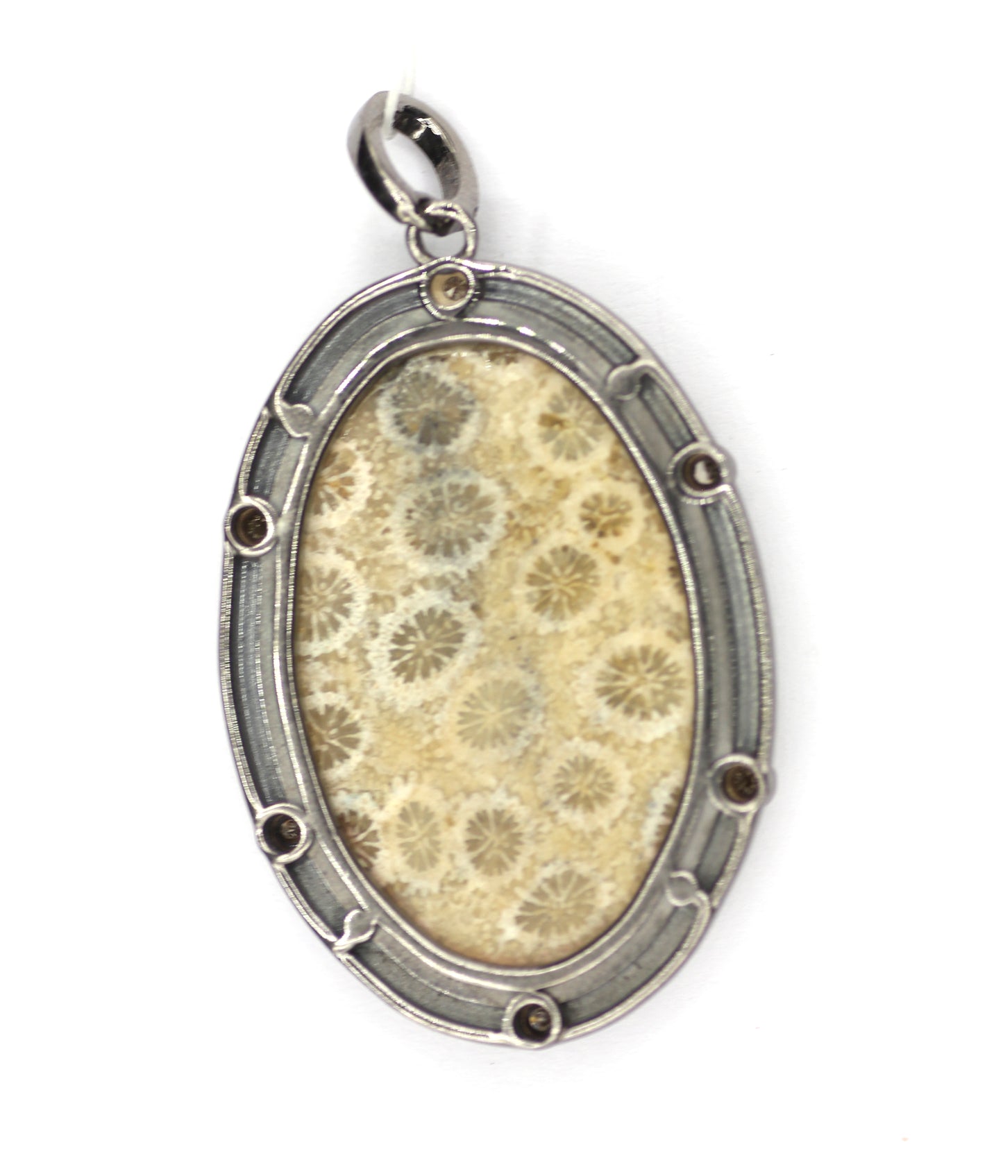 Fossil Coral sterling silver Diamond Pendant