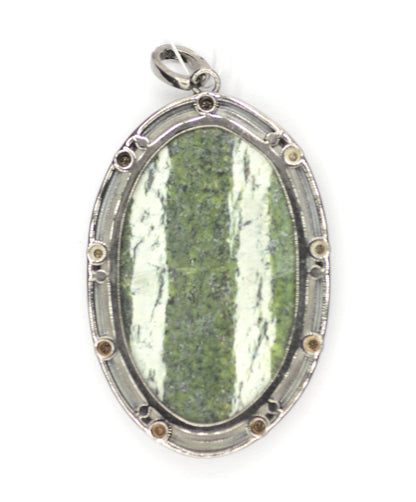 Green Swiss Opal sterling silver Diamond Pendant