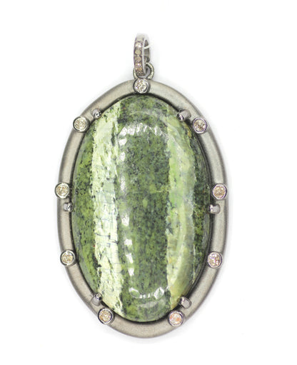 Green Swiss Opal sterling silver Diamond Pendant