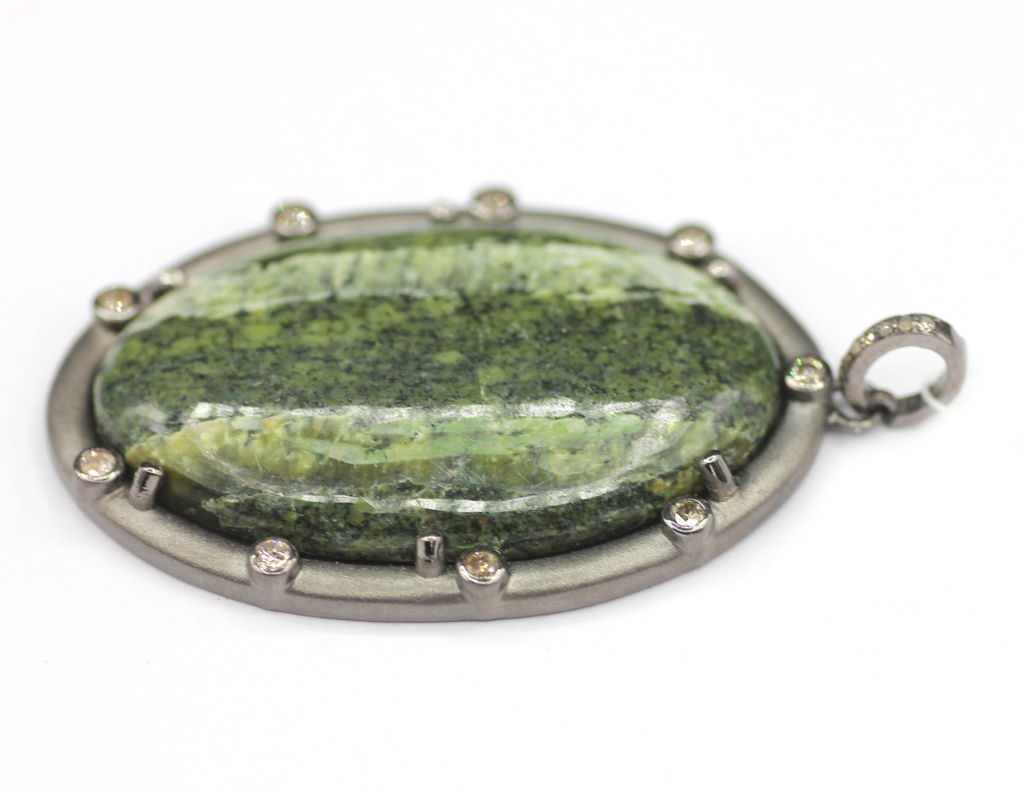 Green Swiss Opal sterling silver Diamond Pendant