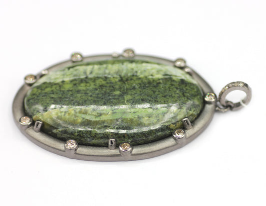 Green Swiss Opal sterling silver Diamond Pendant