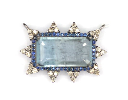 Aquamarine sterling silver Diamond Pendant With Blue Sapphire Stone