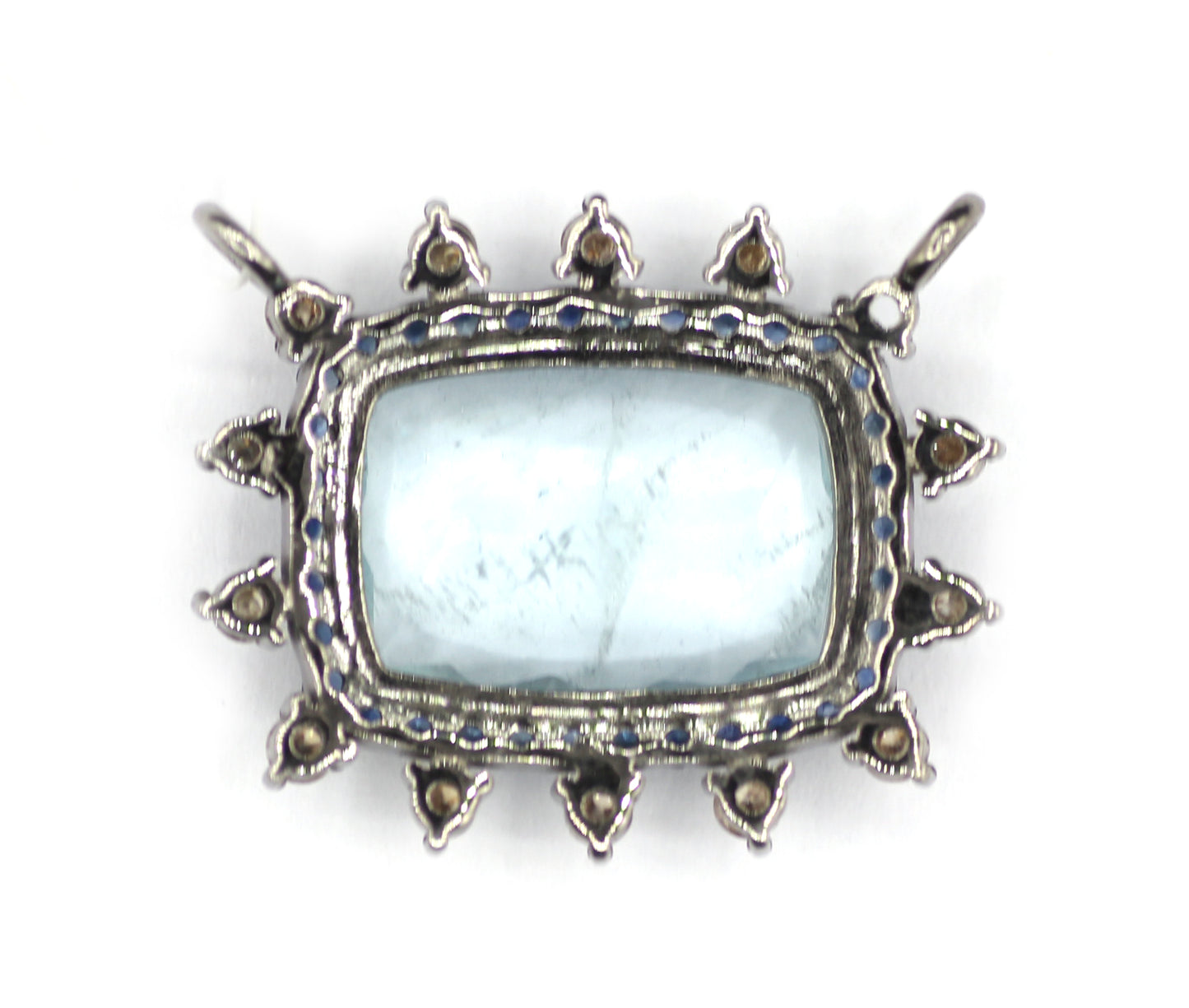 Aquamarine sterling silver Diamond Pendant With Blue Sapphire Stone