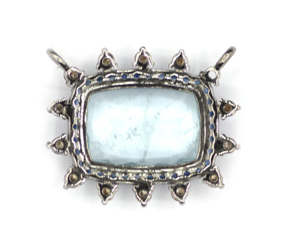 Aquamarine sterling silver Diamond Pendant With Blue Sapphire Stone
