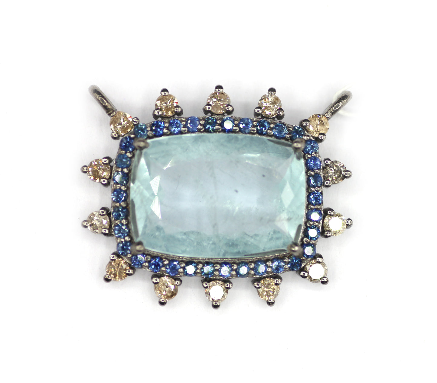 Aquamarine sterling silver Diamond Pendant With Blue Sapphire Stone
