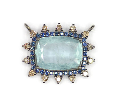 Aquamarine sterling silver Diamond Pendant With Blue Sapphire Stone