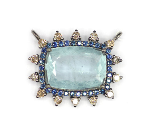 Aquamarine sterling silver Diamond Pendant With Blue Sapphire Stone