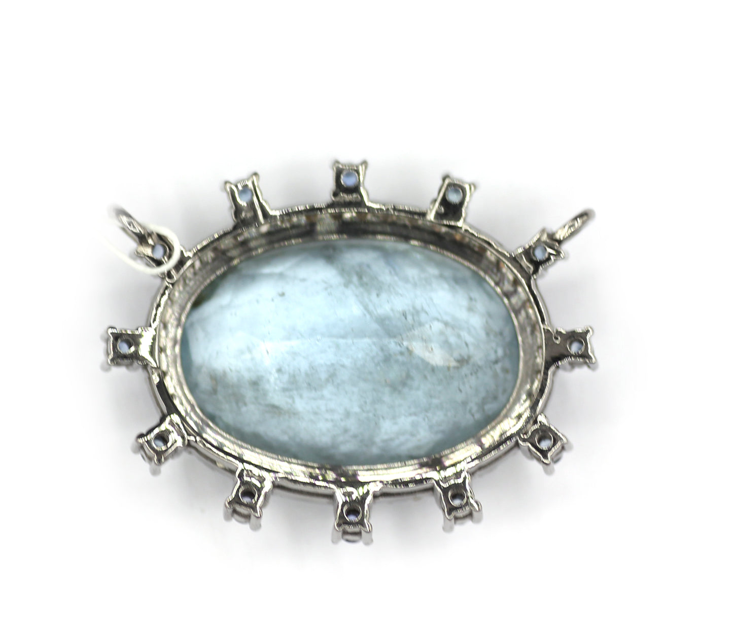 Aquamarine sterling silver Diamond pendant With Blue Sapphire Stone