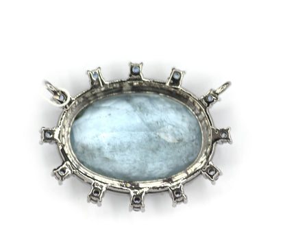 Aquamarine sterling silver Diamond pendant With Blue Sapphire Stone