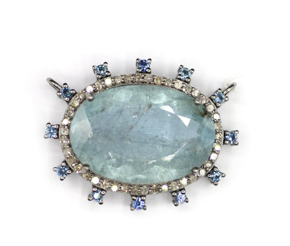 Aquamarine sterling silver Diamond pendant With Blue Sapphire Stone