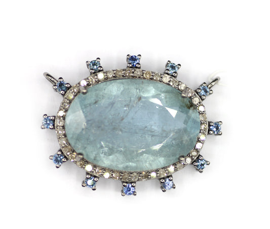 Aquamarine sterling silver Diamond pendant With Blue Sapphire Stone
