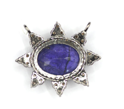 Emerald sterling silver Diamond Pendant With Blue Sapphire Stone