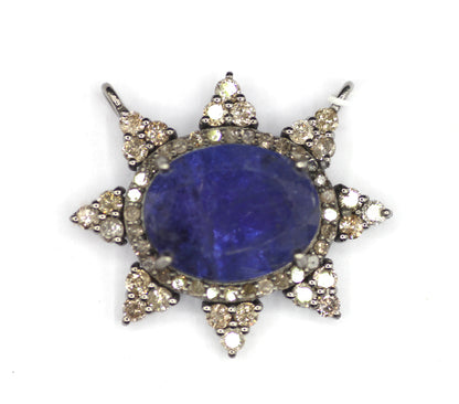 Emerald sterling silver Diamond Pendant With Blue Sapphire Stone