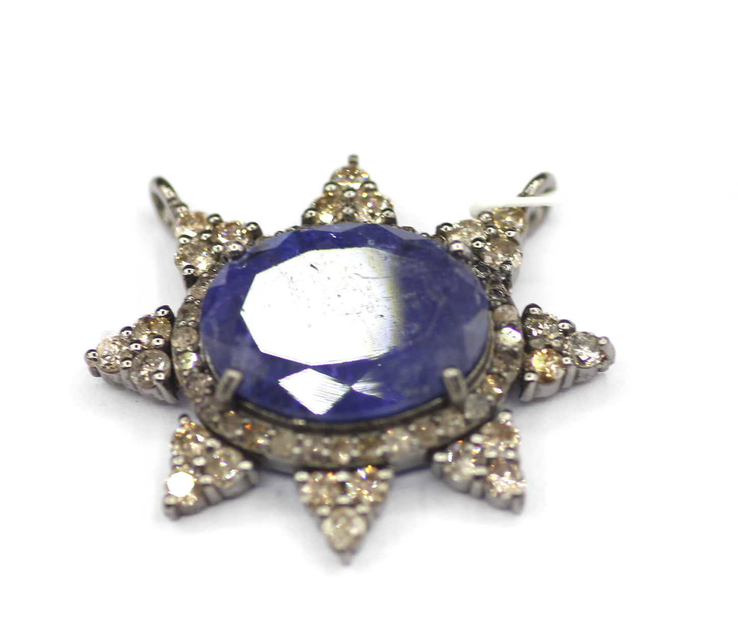 Emerald sterling silver Diamond Pendant With Blue Sapphire Stone