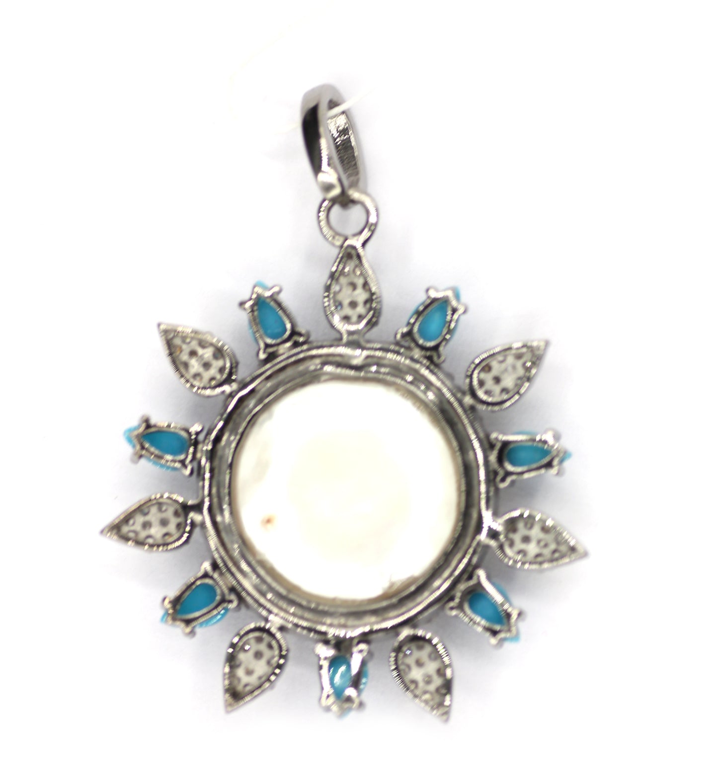Pearl sterling silver Diamond Pendant With Turquoise Stone