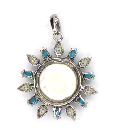 Pearl sterling silver Diamond Pendant With Turquoise Stone