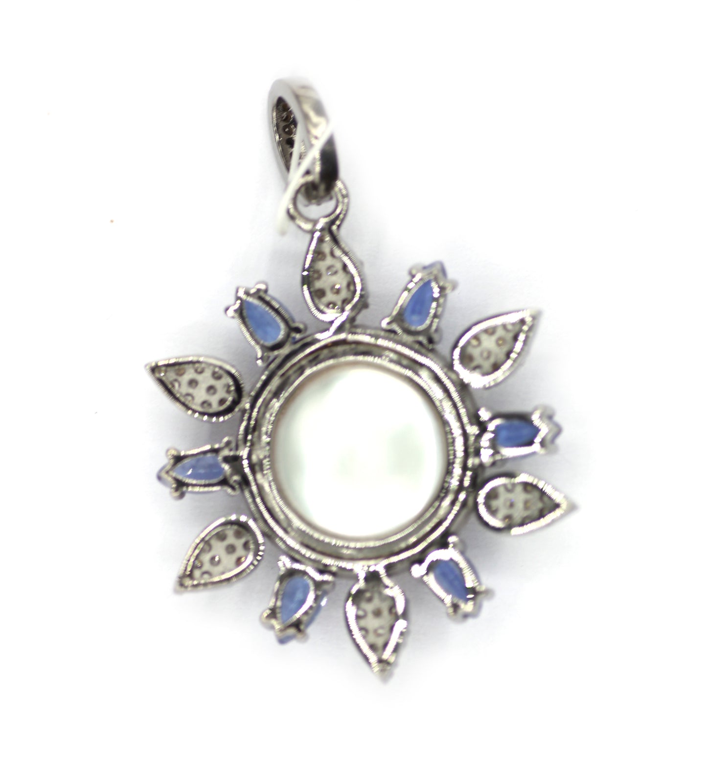 Pearl sterling silver Diamond Pendant With Kyanite Stone