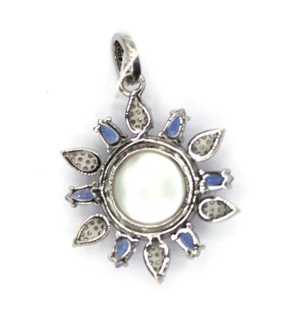Pearl sterling silver Diamond Pendant With Kyanite Stone