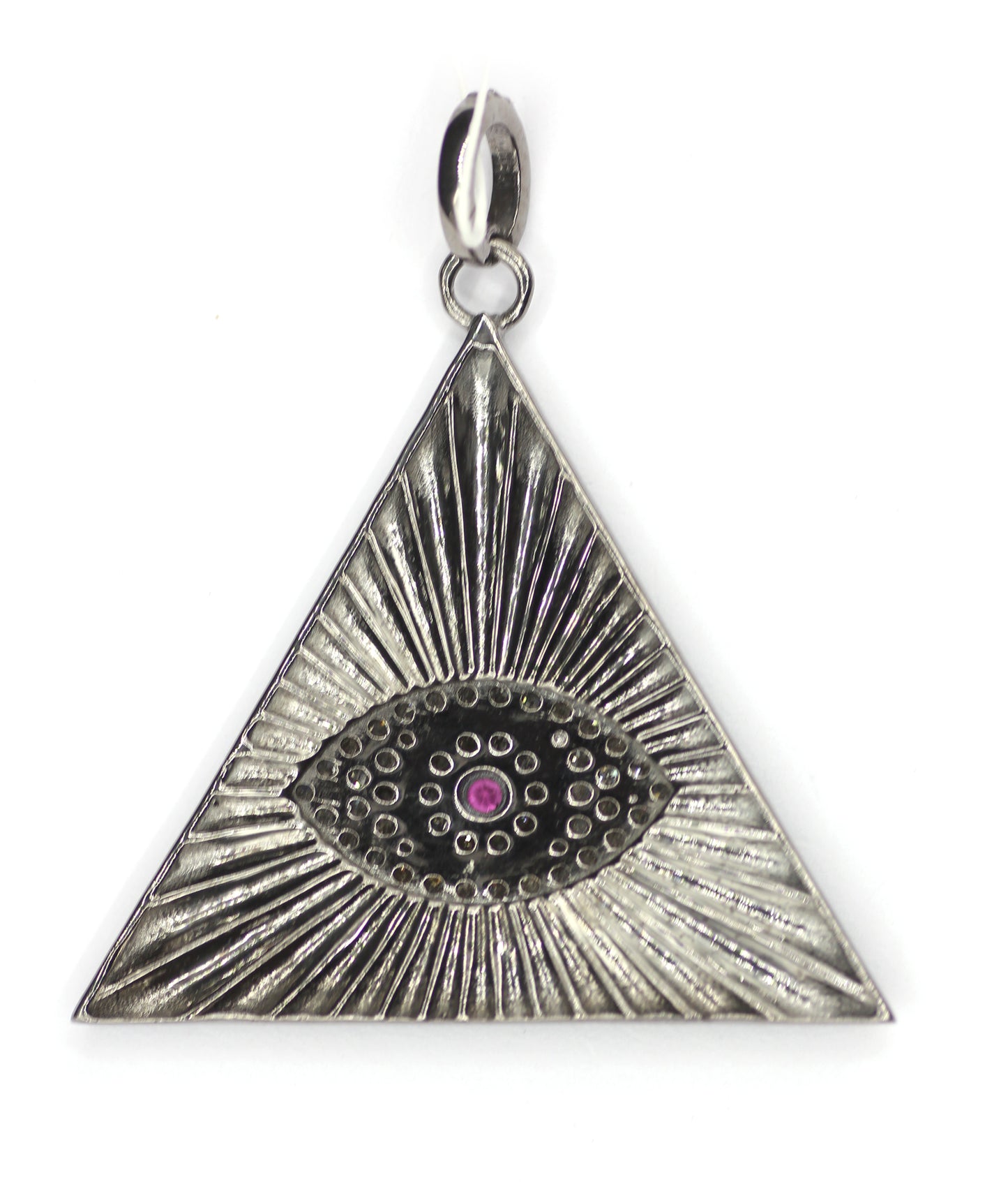 Triangle Shape on Evil Eye sterling silver Diamond pendant
