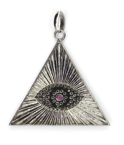 Triangle Shape on Evil Eye sterling silver Diamond pendant