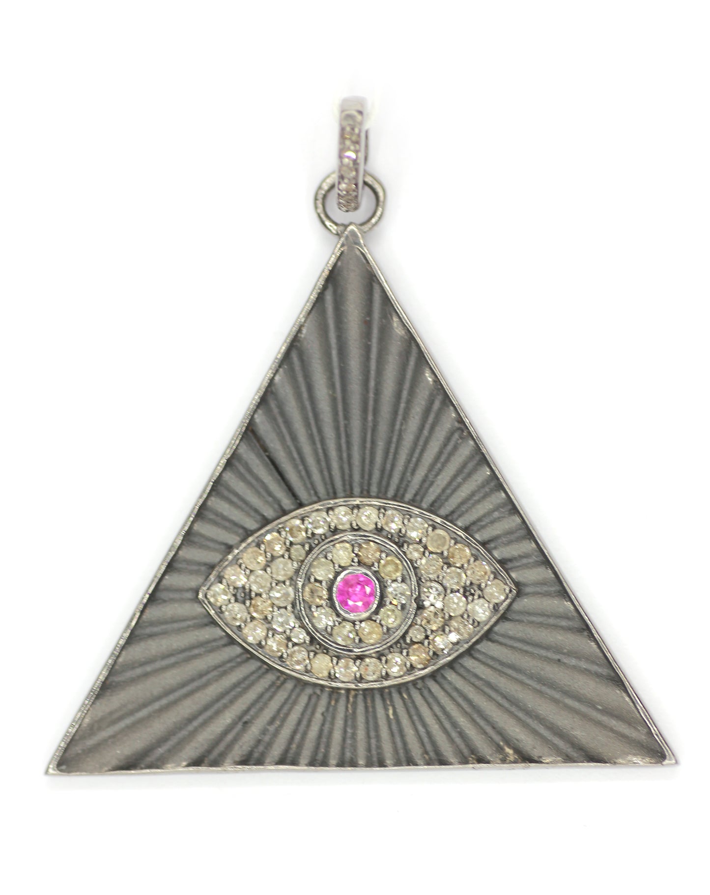 Triangle Shape on Evil Eye sterling silver Diamond pendant