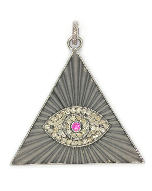 Triangle Shape on Evil Eye sterling silver Diamond pendant
