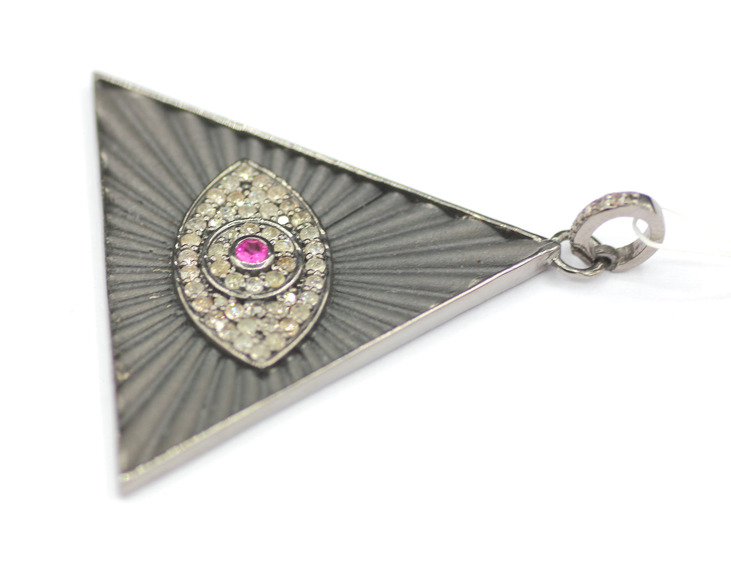 Triangle Shape on Evil Eye sterling silver Diamond pendant