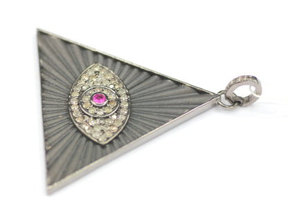 Triangle Shape on Evil Eye sterling silver Diamond pendant